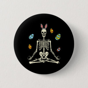 Lotus Skeleton Bunny Ears Eggs Funny Yoga Easter G 6 Cm Round Badge