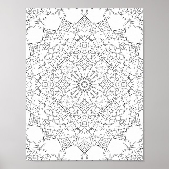 Lotus Star Mandala Colouring Page Detailed Pattern Poster (Front)