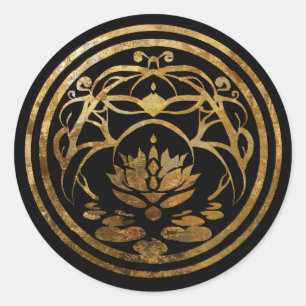 Lotus Stillness Golden Mandala Design Classic Round Sticker