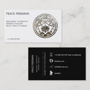 Lotus Stillness   Silver Mandala Design Business Card