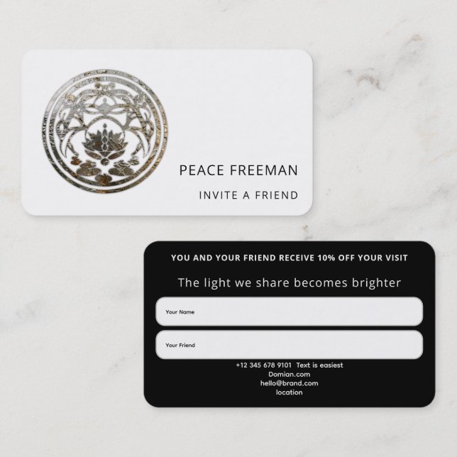 Lotus Stillness | Silver Mandala Design Business Card (Front/Back)