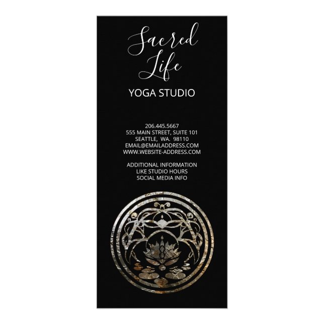Lotus Stillness | Silver Mandala Design Rack Card (Back)