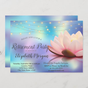 Lotus String Lights Holographic  Retirement Party Invitation