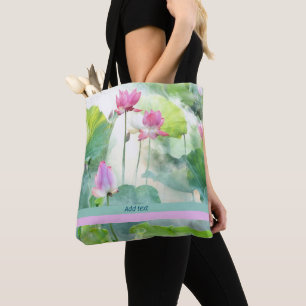 Lotus Summer, pastel watercolors, template, Tote Bag