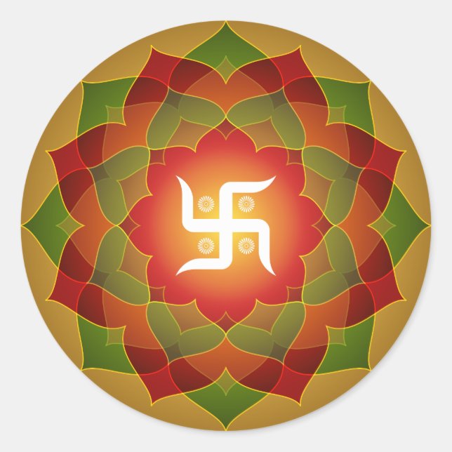 Lotus Swastika Design Classic Round Sticker (Front)