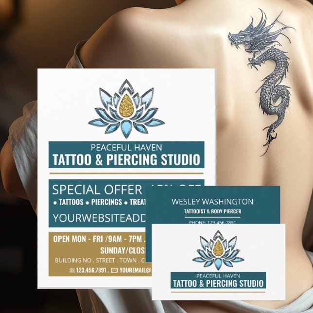 Lotus Tattoo, Tattooist & Body Piercer Business Card (Creator Uploaded)