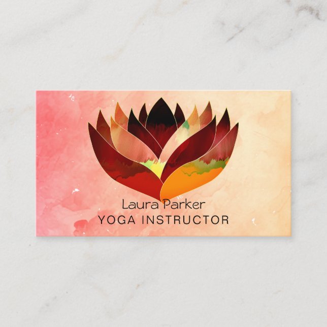 Lotus Water colour Yoga Teacher Holistic Health Business Card (Front)