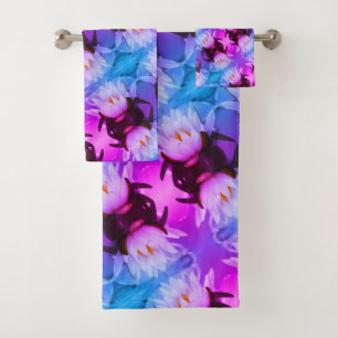 Lotus Water Lily Flower Abstract Art Pattern Bath Towel Set