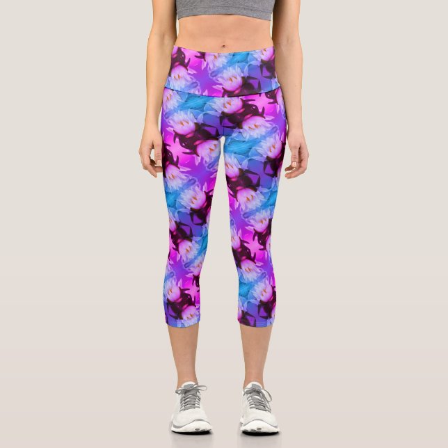 Lotus Water Lily Flower Abstract Art Pattern     Capri Leggings (Front)