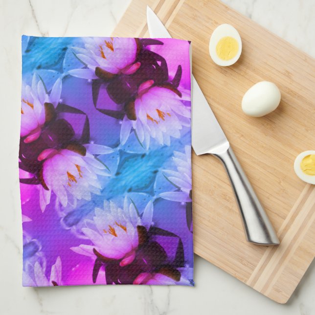 Lotus Water Lily Flower Abstract Art Pattern     Tea Towel (Quarter Fold)