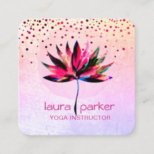 Lotus Watercolour Rainbow Yoga Massage Therapist Square Business Card