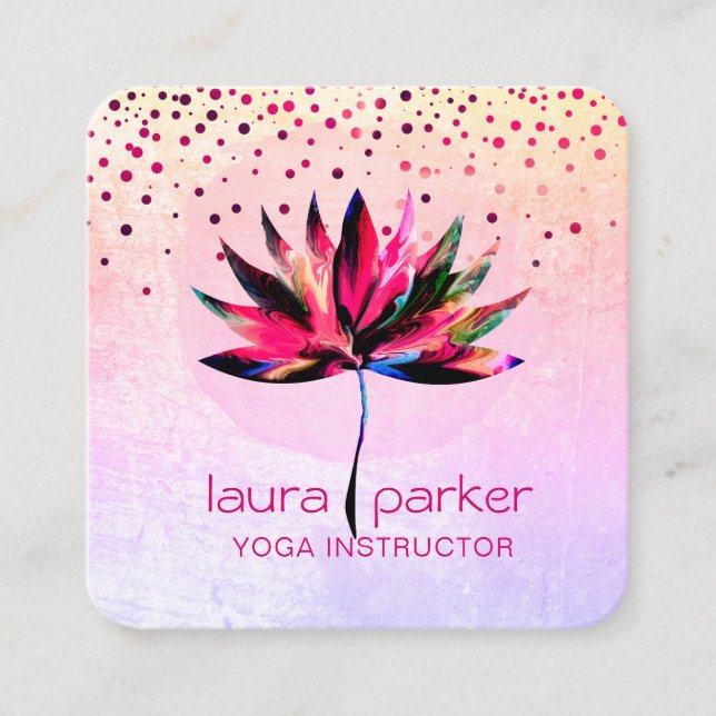  Lotus Watercolour Rainbow Yoga Massage Therapist  Square Business Card (Front)