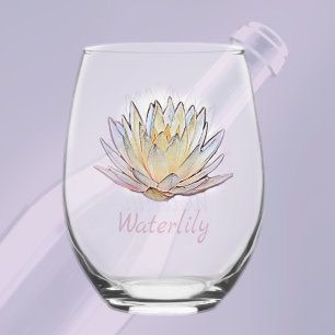 Lotus Waterlily Blossom Pastel Floral Stemless Wine Glass
