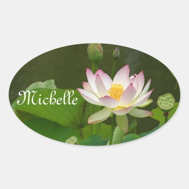 Lotus - White/Pink Digitised Photo Oval Sticker (Front)