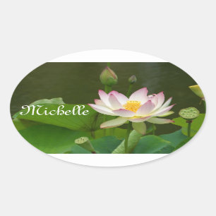 Lotus - White/Pink Digitised Photo Oval Sticker