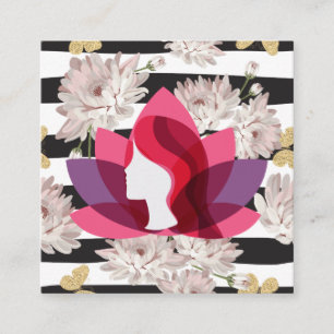 Lotus Woman Flowers Butterflies Square Business Card