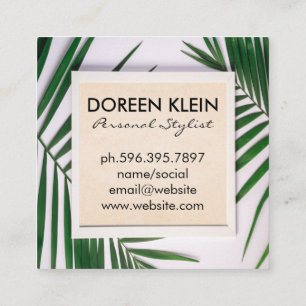 Lotus Woman   Green Leave Frame Square Business Card