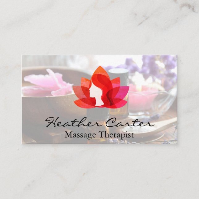 Lotus Woman Icon | Gold Marble | Spa Oils Salts Business Card (Front)