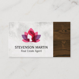 Lotus Woman   Marble   Wood Grain Trim Business Card