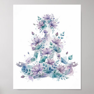 Lotus Yoga Meditation Watercolor Zen Wellness Art Poster
