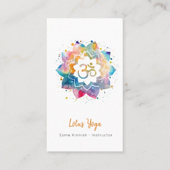Lotus Yoga Watercolor Splash Serene Studio  Busine Business Card (Front)