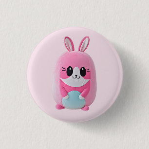 "Lou Lou". A cuddly, pink creature 3 Cm Round Badge