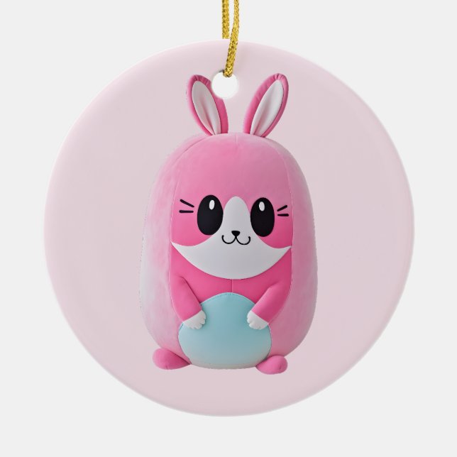 "Lou Lou". A cuddly, pink creature Ceramic Tree Decoration (Front)