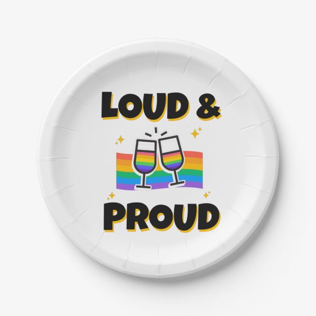 Loud and Proud LGBT Pride Rainbow Glasses Paper Plate (Front)