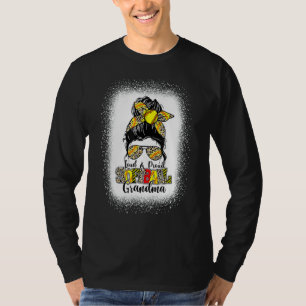 Loud And Proud Softball Grandma Leopard Messy Bun T-Shirt