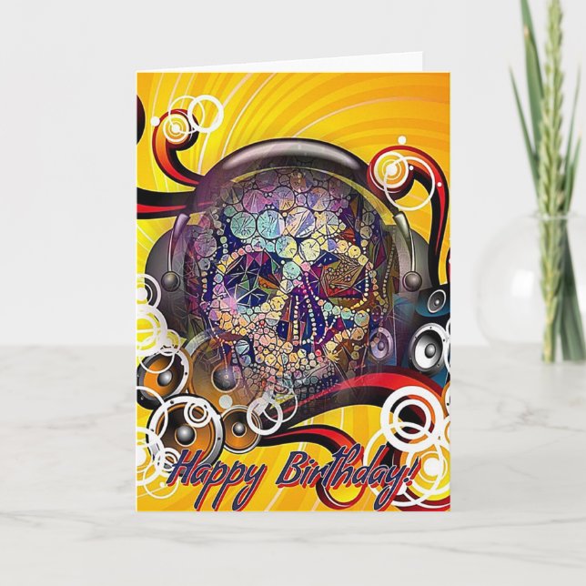Loud Birthday Card: Calavera Skull with Headphones Card (Front)