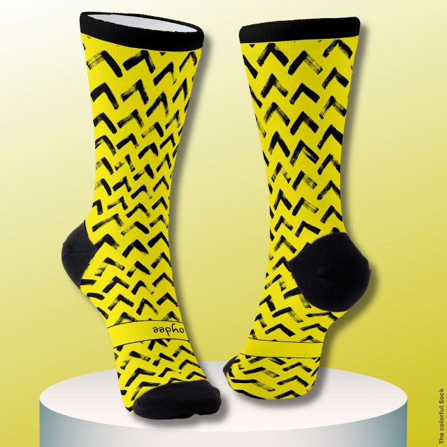 Loud Chevron Black and Yellow Name Initials Socks (Creator Uploaded)