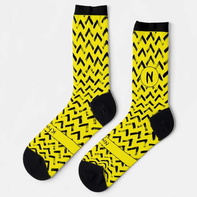 Loud Chevron Black and Yellow Name Initials Socks (Left)