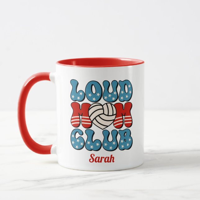 Loud Fan Mum Club Volleyball  Heart  Mug (Left)