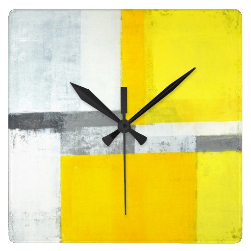 Image of 'Loud' Grey and Yellow Abstract Art Square Wall Clock
