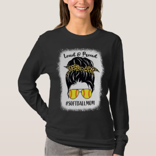Loud Proud Baseball softball Mum Messy Bun Leopard T-Shirt