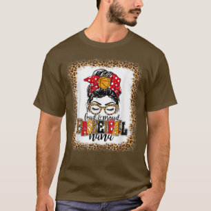 Loud & Proud Basketball Nana Messy Bun Mum Leopard T-Shirt