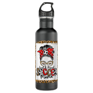 Loud & Proud Soccer Mama Leopard Messy Bun Mum Bl 710 Ml Water Bottle