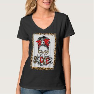 Loud Proud Soccer Mama Leopard Messy Bun Mum Bleac T-Shirt