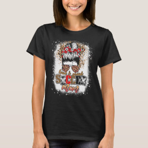 Loud & Proud Soccer Mum Messy Bun Mothers Leopard  T-Shirt
