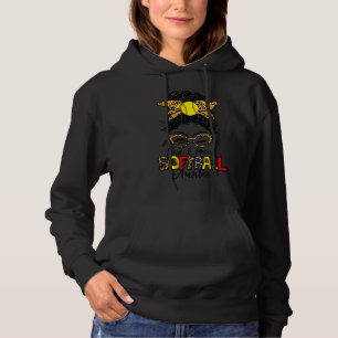 Loud & Proud Softball Auntie Messy Bun Mum Leopard Hoodie