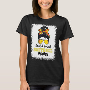 Loud & Proud Softball Mama Leopard Bleached Messy T-Shirt