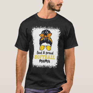 Loud & Proud Softball Mama Leopard Bleached Messy T-Shirt
