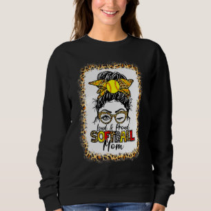Loud & Proud Softball Mum Messy Bun Leopard Bleach Sweatshirt