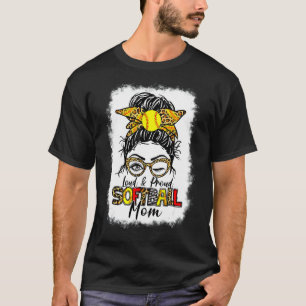 Loud & Proud Softball Mum Messy Bun Leopard Bleach T-Shirt
