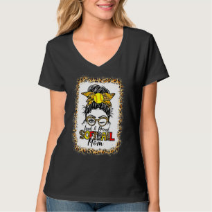 Loud & Proud Softball Mum Messy Bun Leopard Bleach T-Shirt