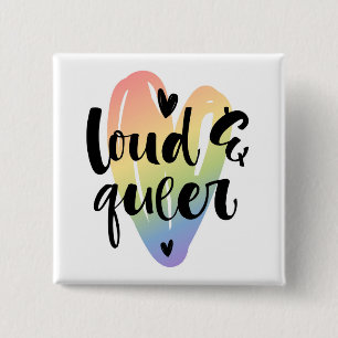 Loud & Queer Watercolor Heart 15 Cm Square Badge