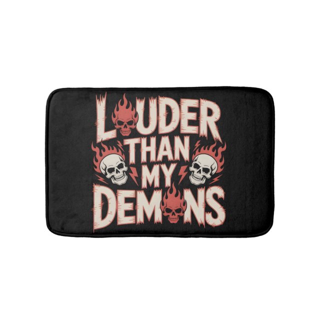 Louder Than My Demons: Gothic Skull and Flame Bath Mat (Front)