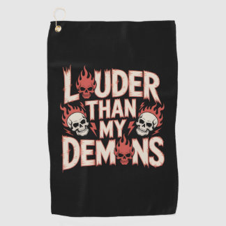 Louder Than My Demons: Gothic Skull and Flame Golf Towel
