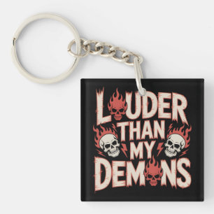 Louder Than My Demons: Gothic Skull and Flame Key Ring