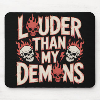 Louder Than My Demons: Gothic Skull and Flame Mouse Mat